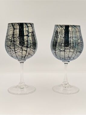 Silver Spider Web Wine Glasses Signed Minh Martin Romeo